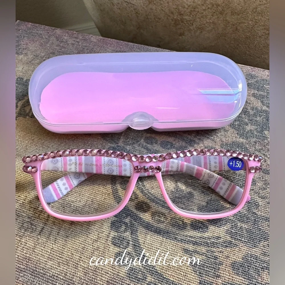 NWT Pretty Pink Crystal Reading Glasses Strength 1.50 With Matching Case
